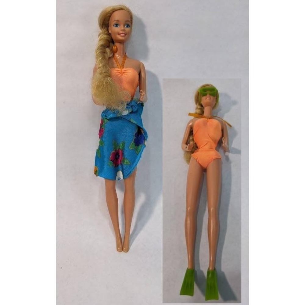 Vintage 1987 Island Fun Barbie Doll Mattel w/Suit, Wrap, Snorkel Set, & Ring